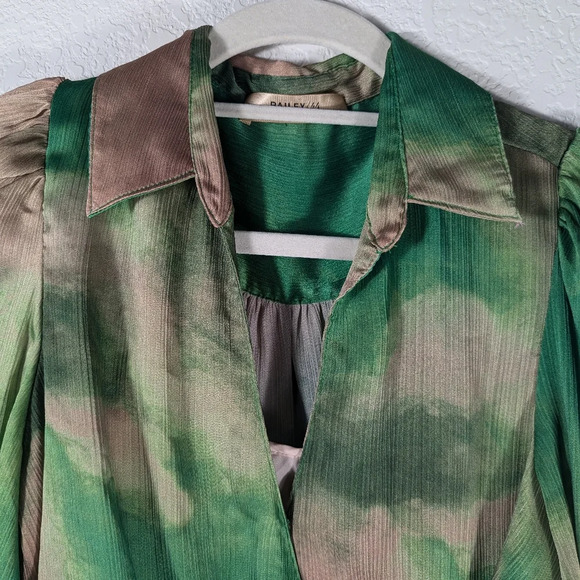 Bailey 44 Cosmic Watercolor Tie Front Mini Dress Green Pink Small - Picture 10 of 11